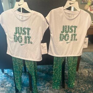 🆕 Nike Kids Summer Set - White and Green Print. Size 5/6.